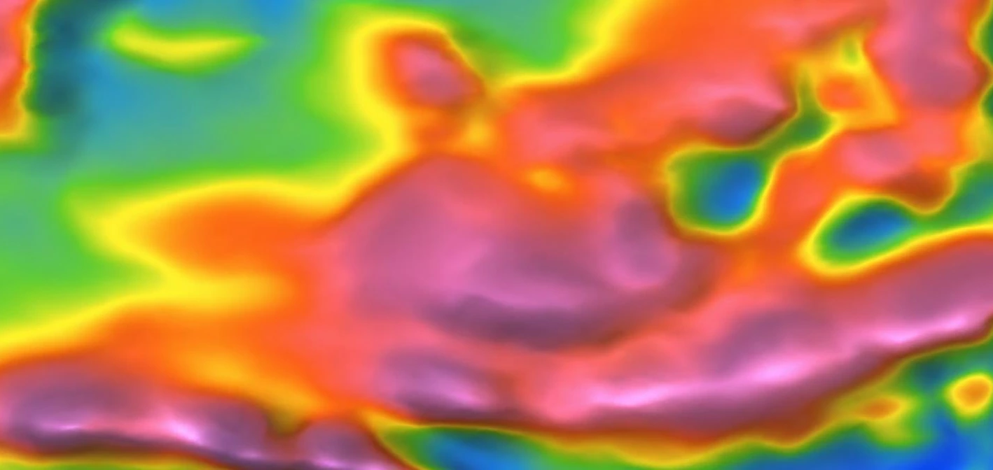 Residual magnetic intensity, reduced to the pole, from a Rosor drone magnetic survey: colour relief showing anomaly and structural detail